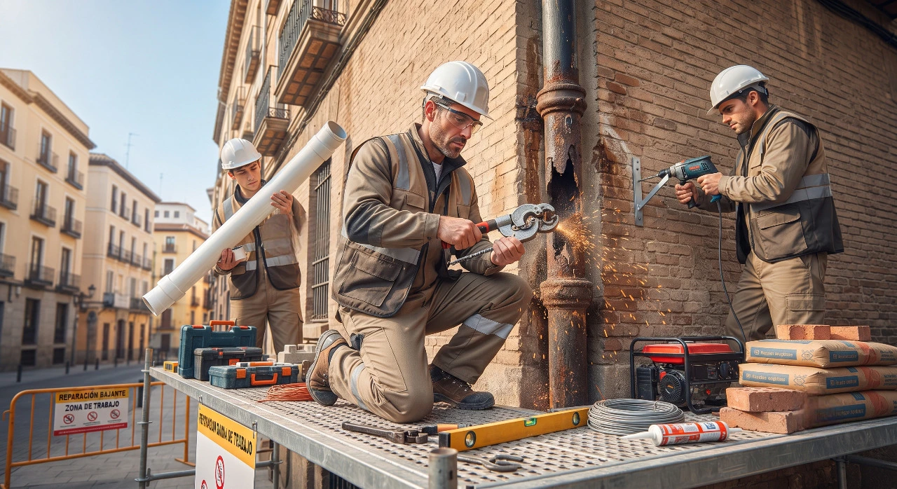 Antes y después de reparaciones de sumideros y bajantes